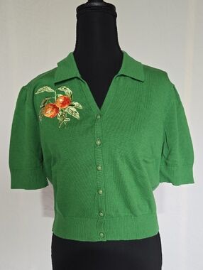 NWT Collectif Jan Vintage Peaches Short Sleeve Knit Cardigan UK16